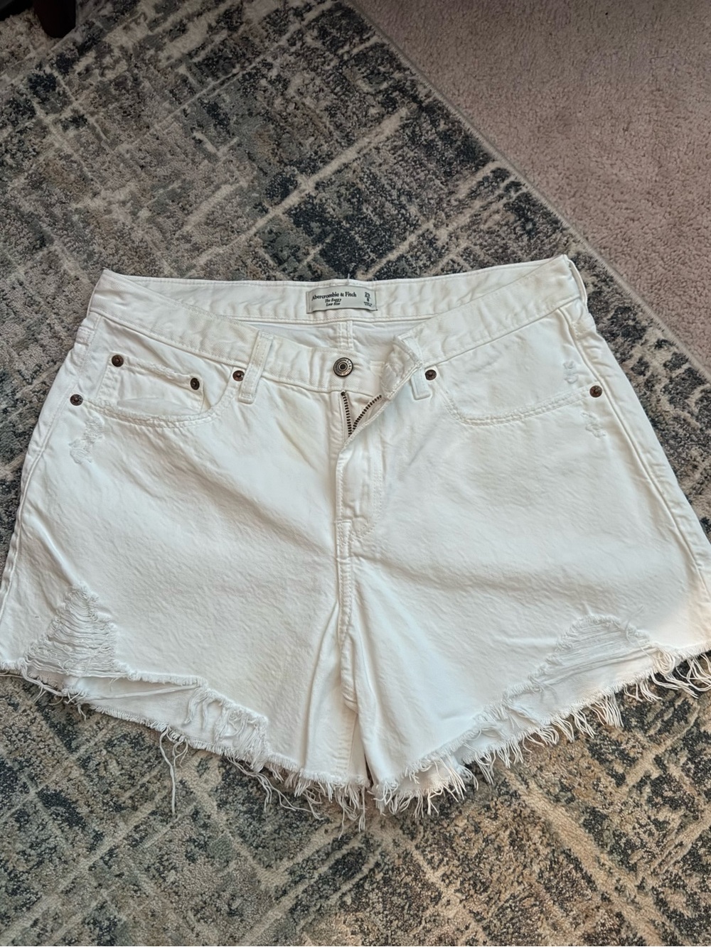 Abercrombie & Fitch White Distressed Frayed Hem Jean Shorts